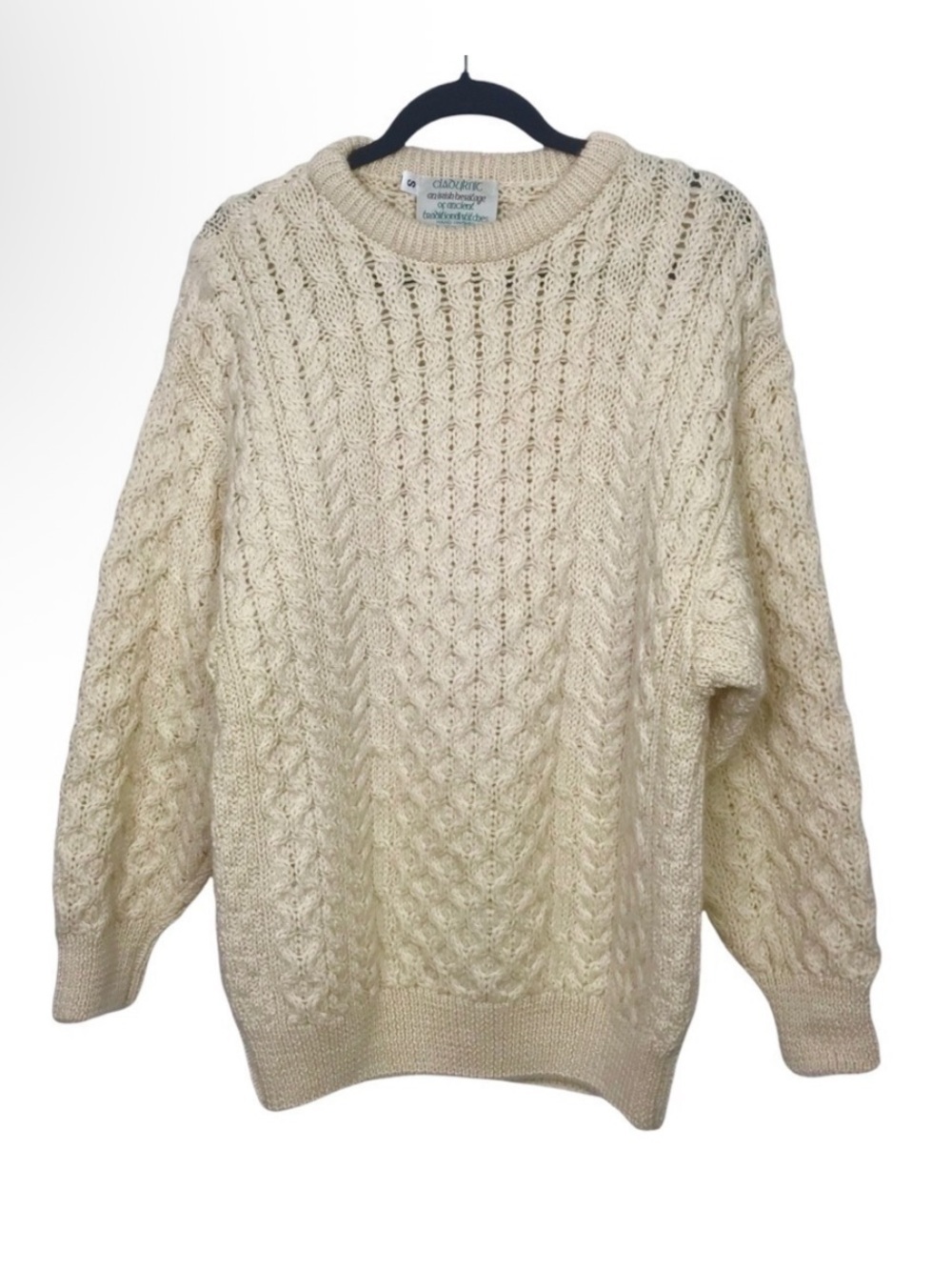 Cladyknit Cream 100% Wool Cable Knit Sweater